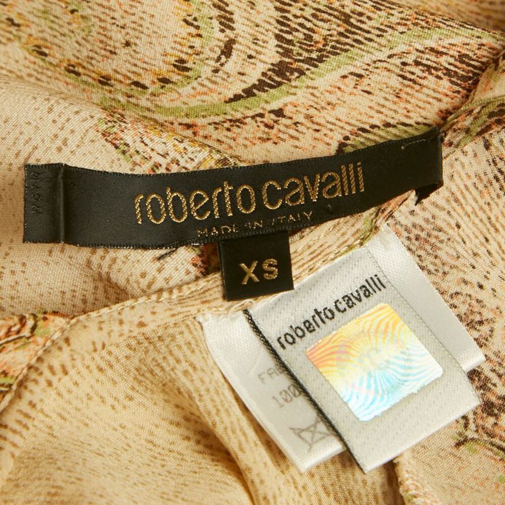 Roberto Cavalli Beige Paisley Print Silk Neck Tie Detail Dress Xs - Picture 4 of 5